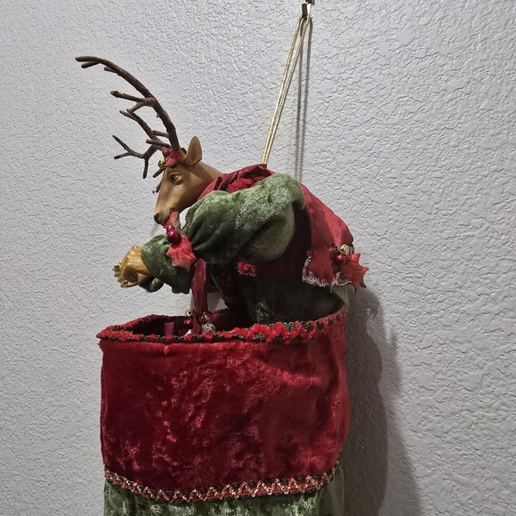 Rare Vintage Mark Roberts Deer Reindeer Stocking 55" Christmas Decor Round Top, - Picture 5 of 14